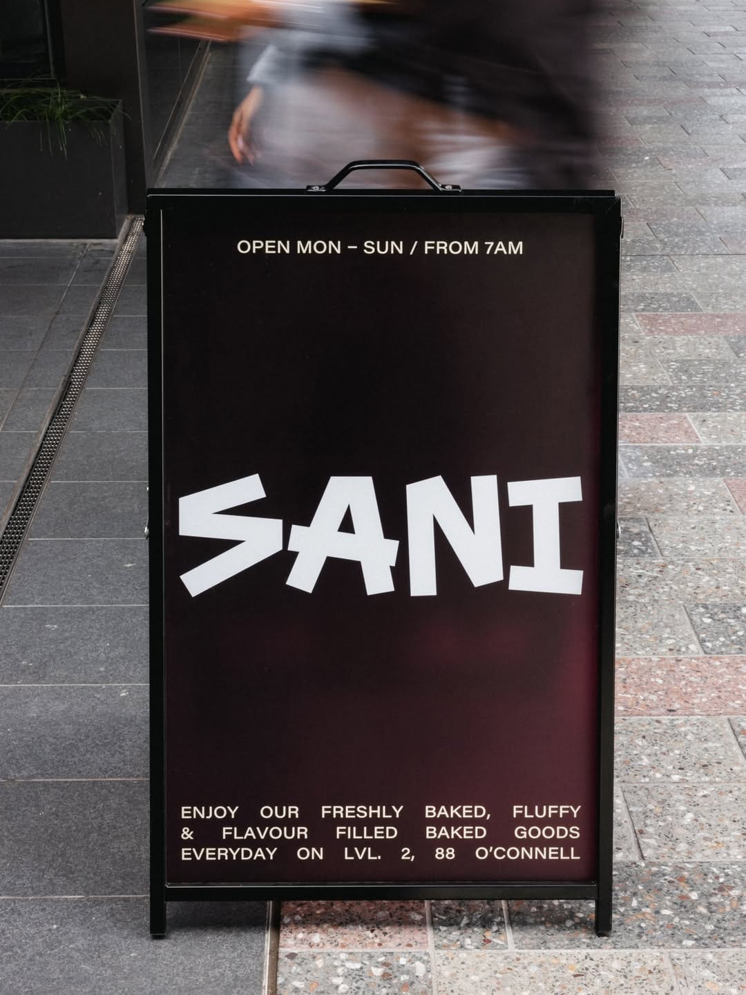 The SANI Bakehouse sign at 88 O'Connell Street, open Monday to Sunday from 7am